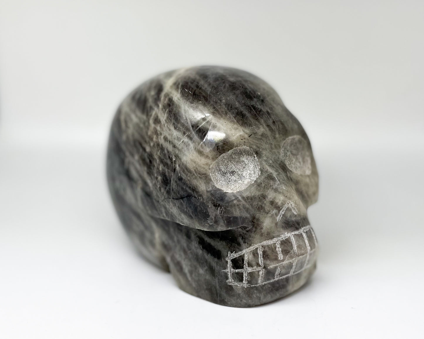 4.25 x 5.5 Inch Black Moonstone Crystal Skull Home Décor