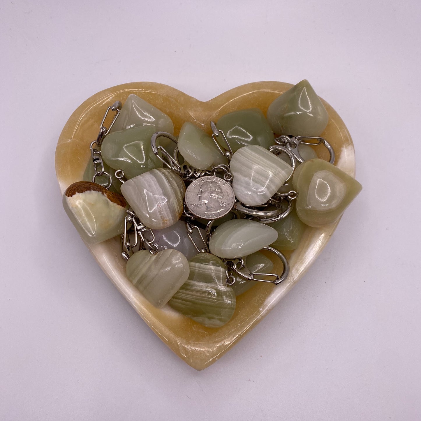 1 Inch Green Onyx Crystal Heart Keychain