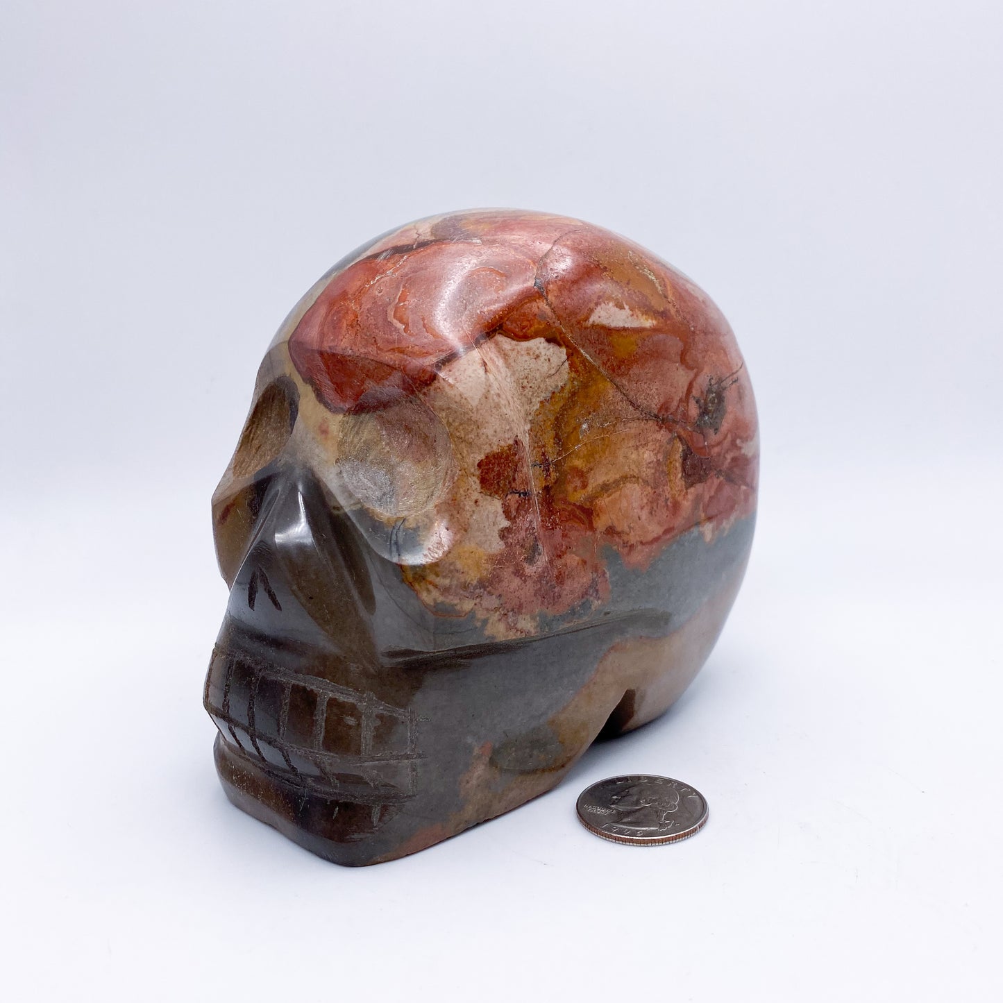 4. x 4.85 Inch Polychrome Jasper Skull Home Décor.