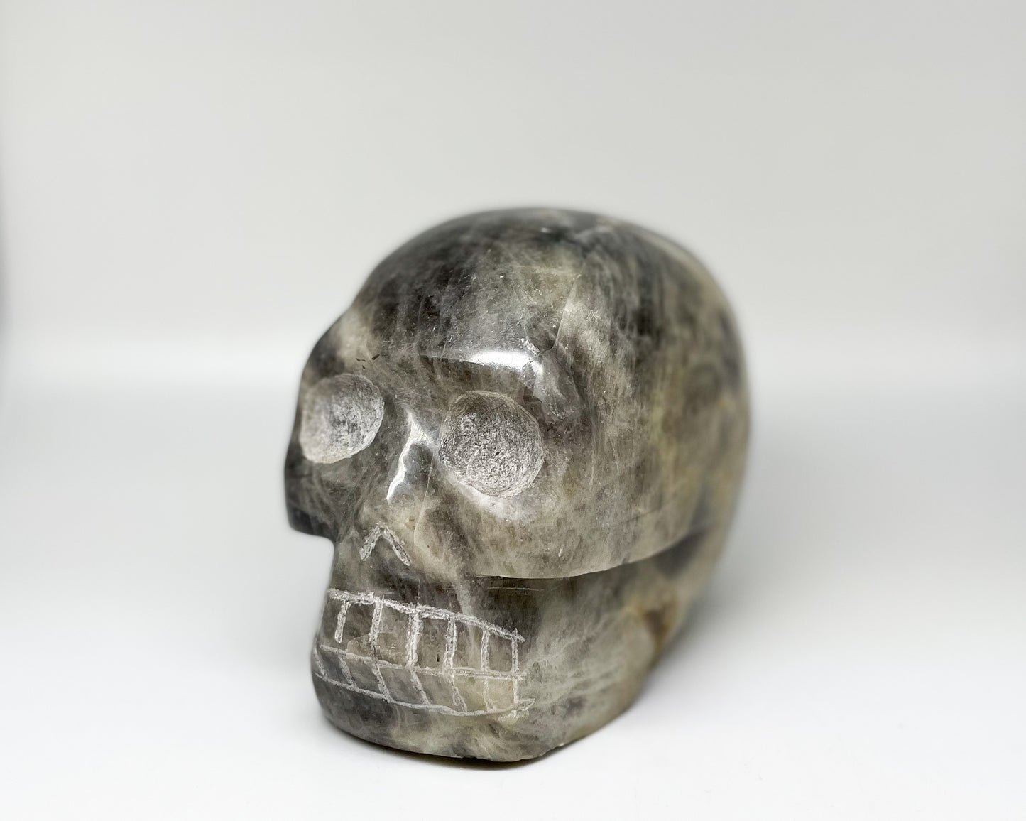 4.25 x 5.5 Inch Black Moonstone Crystal Skull Home Décor